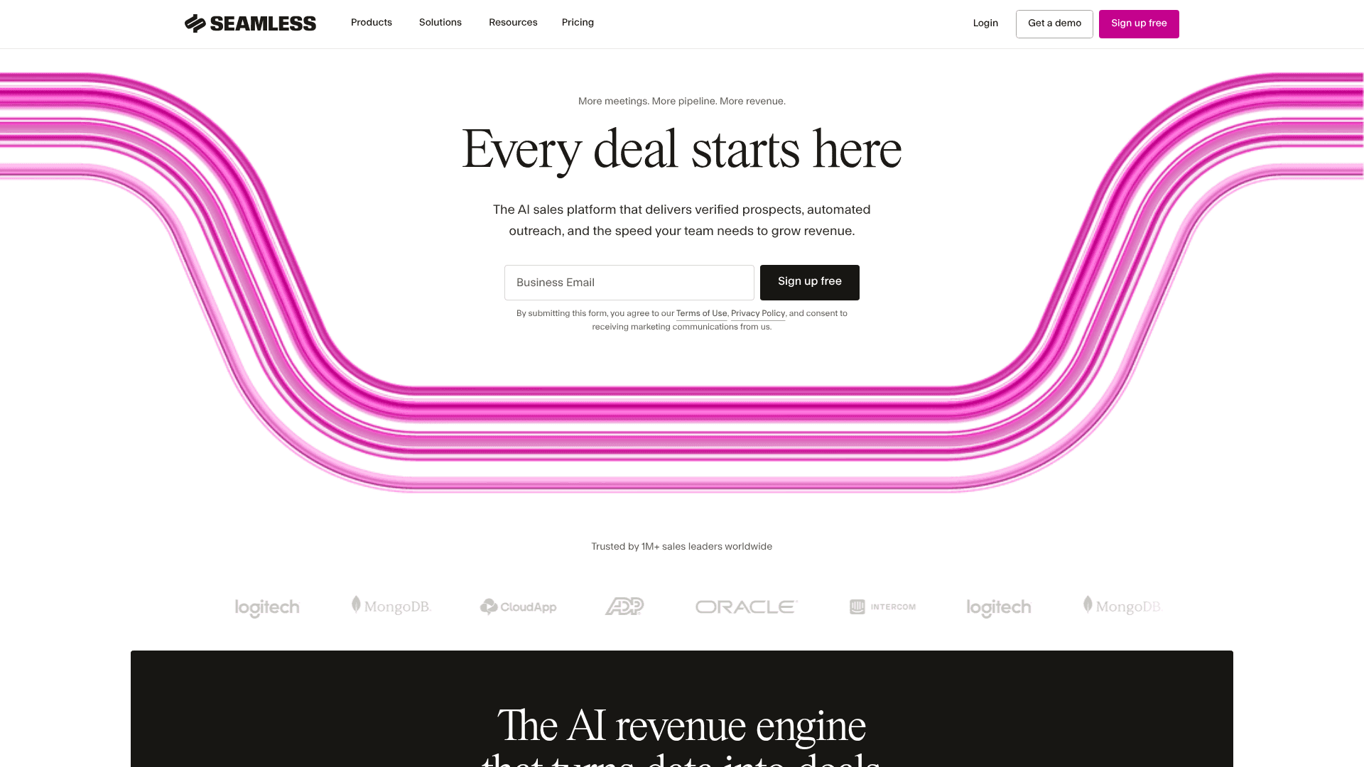 Seamless AI — главный экран лендинга